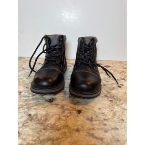 Kids Black Faux Leather Lace Up Boots with Grey Wool Lined Collar size 1